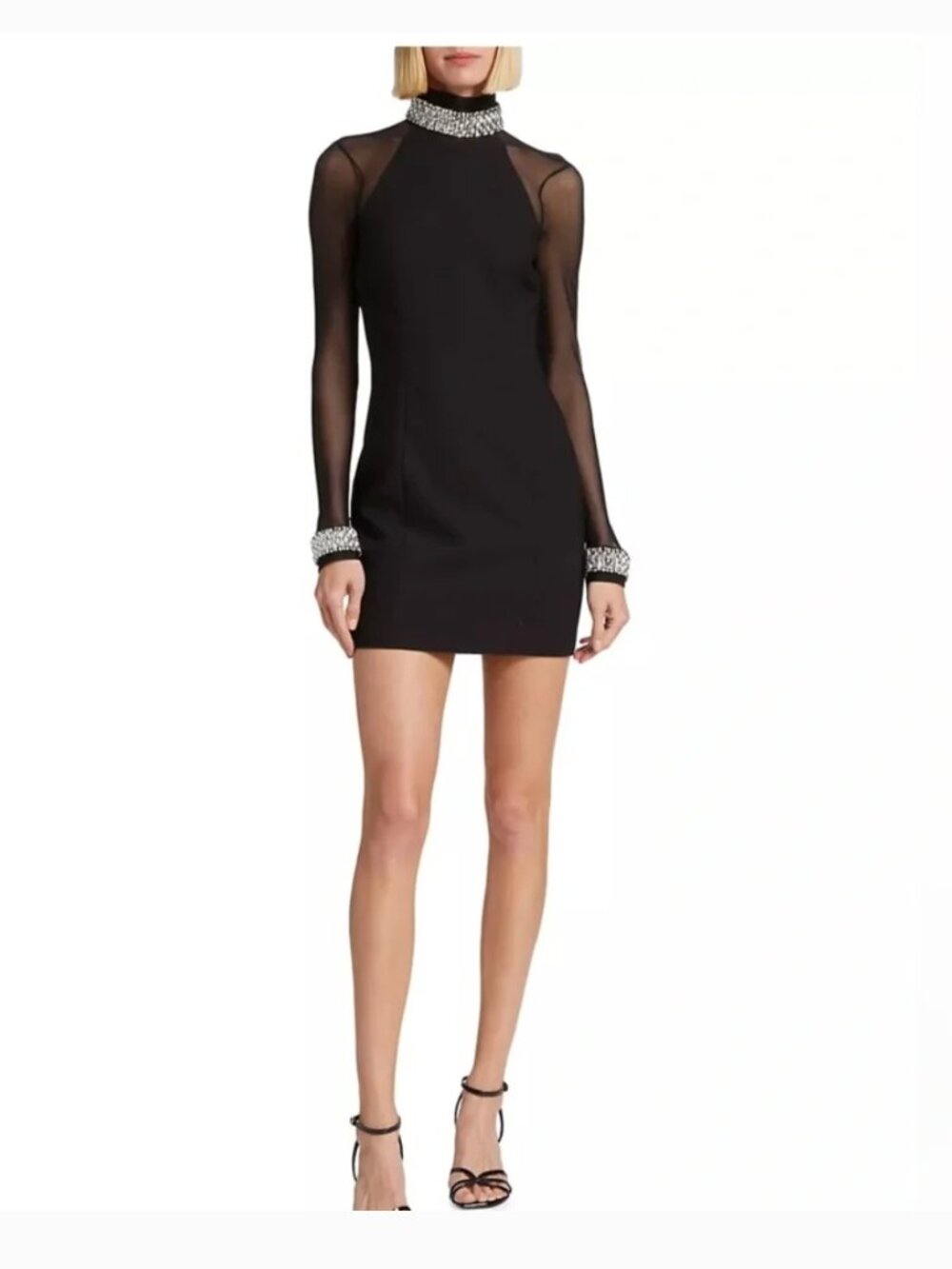 Cinq à Sept Black Mesh Embellished Crystal Rhinestone Dress Size 2 - Picture 3 of 6